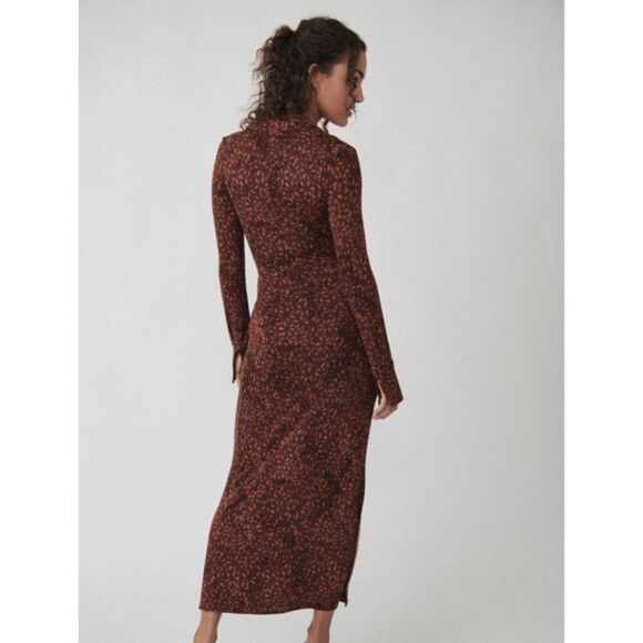 Free People Shayla Wrap Midi Dress Brown Chocolate Combo Women's L NWT - Picture 2 of 11